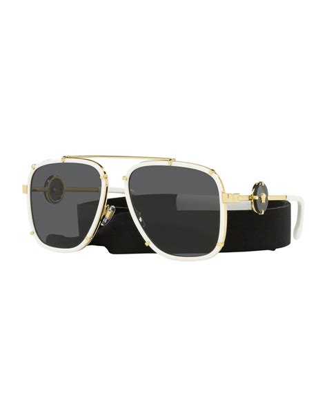 Versace Medusa Metal Aviator Sunglasses, White 